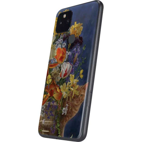 Tabby Cat with Flowers by Nene Thomas Google Pixel 4a 5G Skin